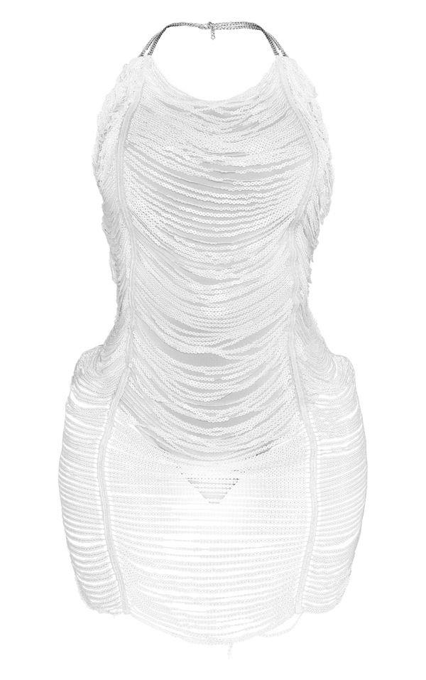 Shape White Drape Sequin Bodysuit Mini Dress PrettyLittleThing AUS