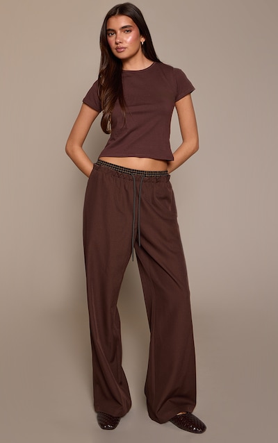 Chocolate Boxer Detail Drawstring Waist Pants