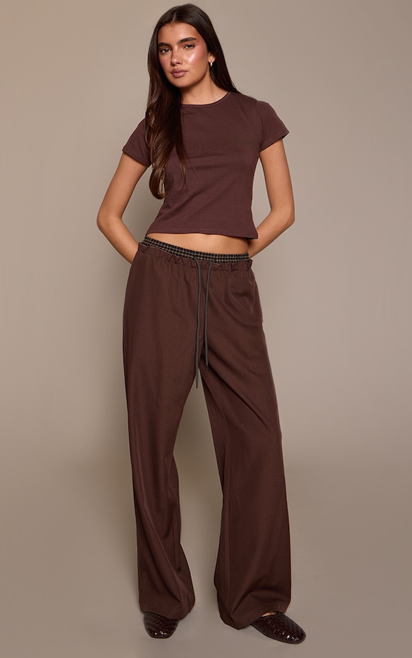 Chocolate Boxer Detail Drawstring Waist Trousers