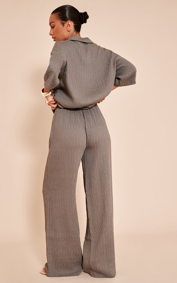 Charcoal Textured Woven Drawstring Wide Leg Pants image 3