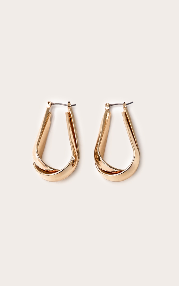 Gold Smooth Overlap Hoop Earrings image 2