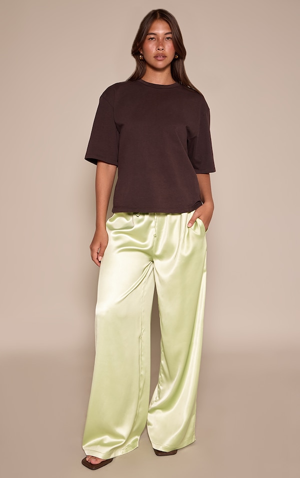 Golden Olive Satin Wide Leg Drawstring Pants