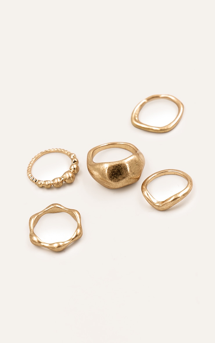 Gold Molten Bobble 5 Pack Ring Set image 3