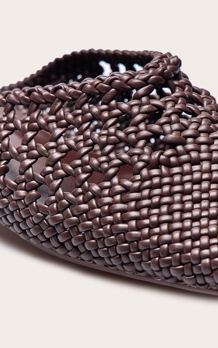Chocolate Pu Square Toe Woven Flats image 5