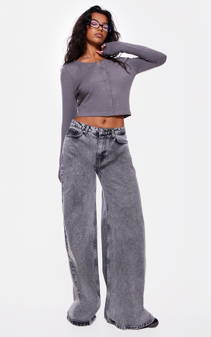 Ash Grey Fine Knit Button Up Cardigan image 3