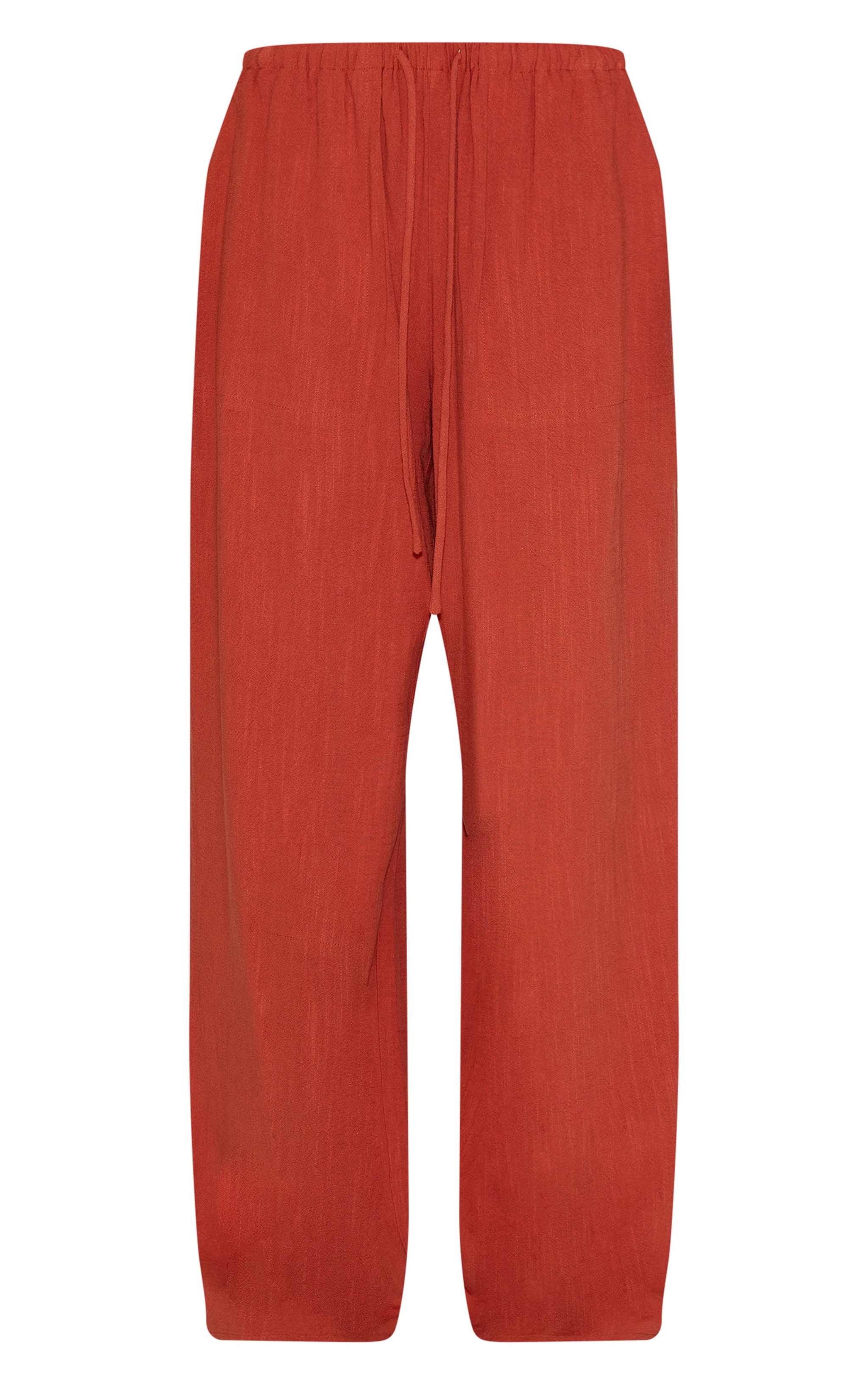Rust Linen Blend Drawstring Tie Straight Leg Pants image 5