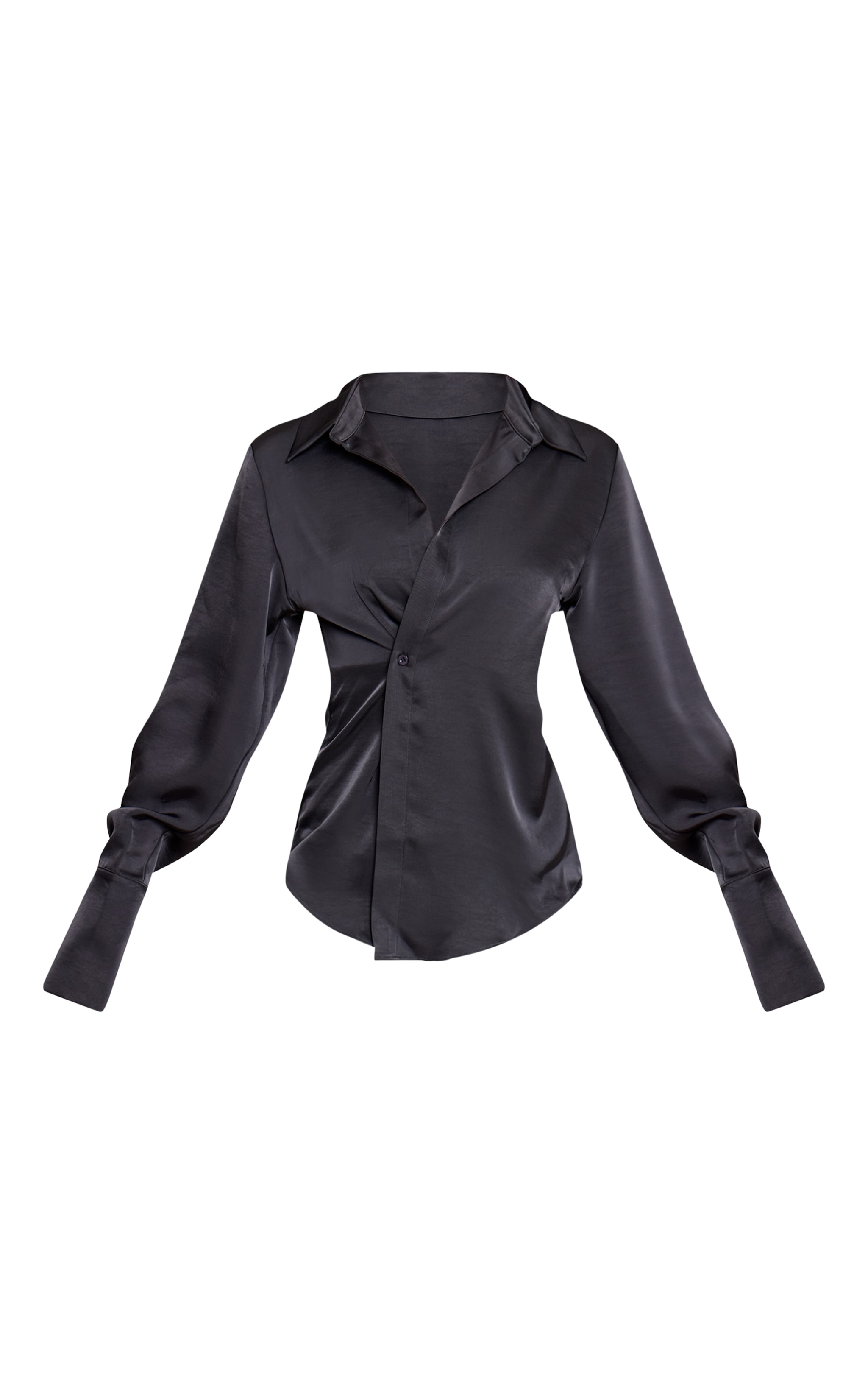 Charcoal Satin Asymmetric Button Shirt image 5