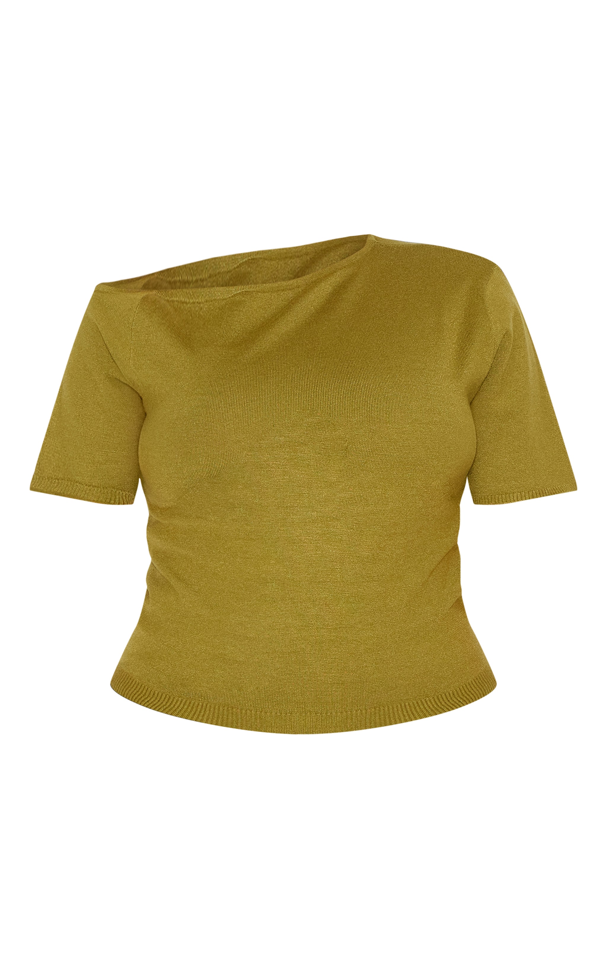 Plus Olive Basic Knit Asymmetric Neckline Top image 5