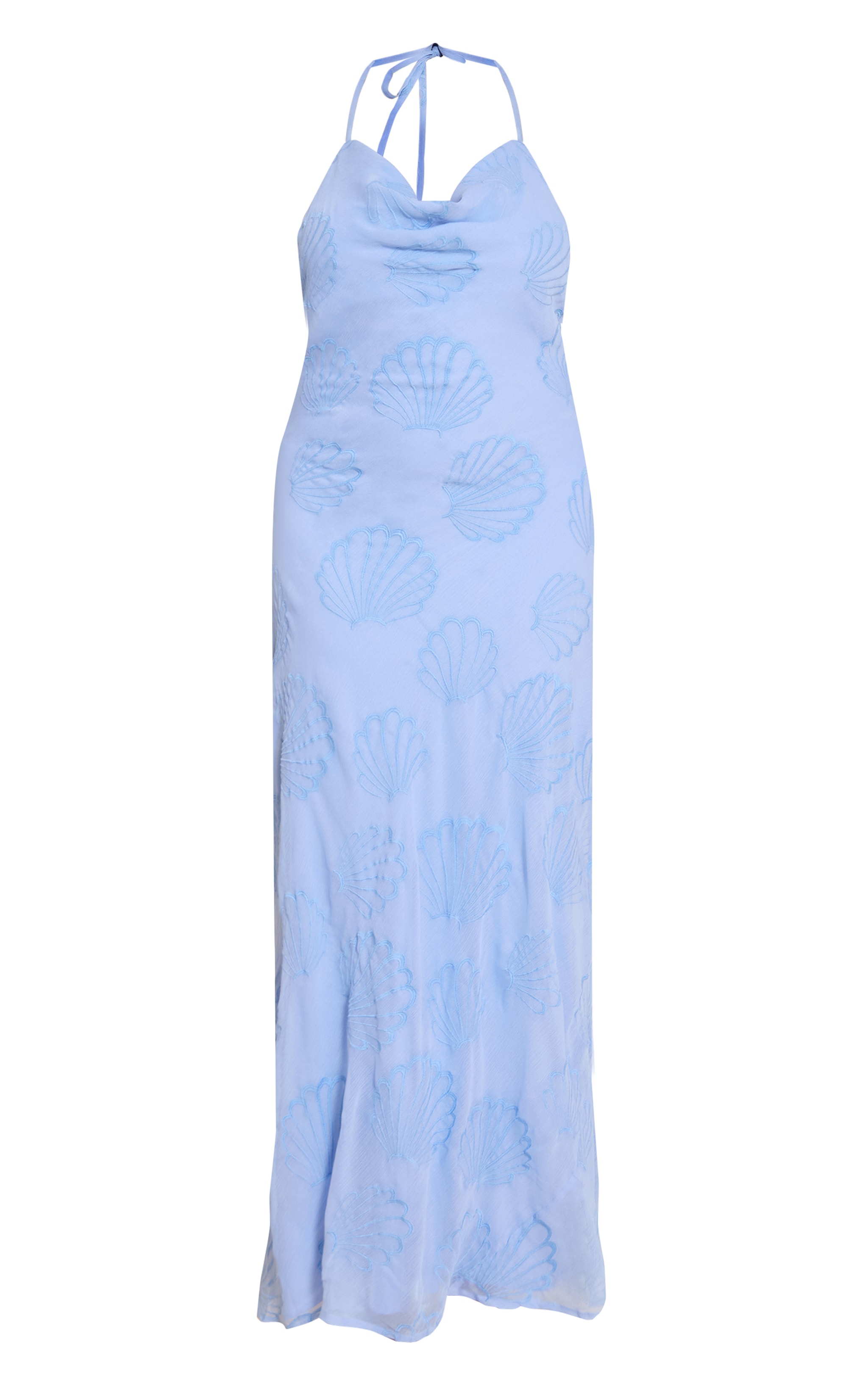 Plus Pale Blue Chiffon Shell Embroidered Cowl Maxi Dress image 5