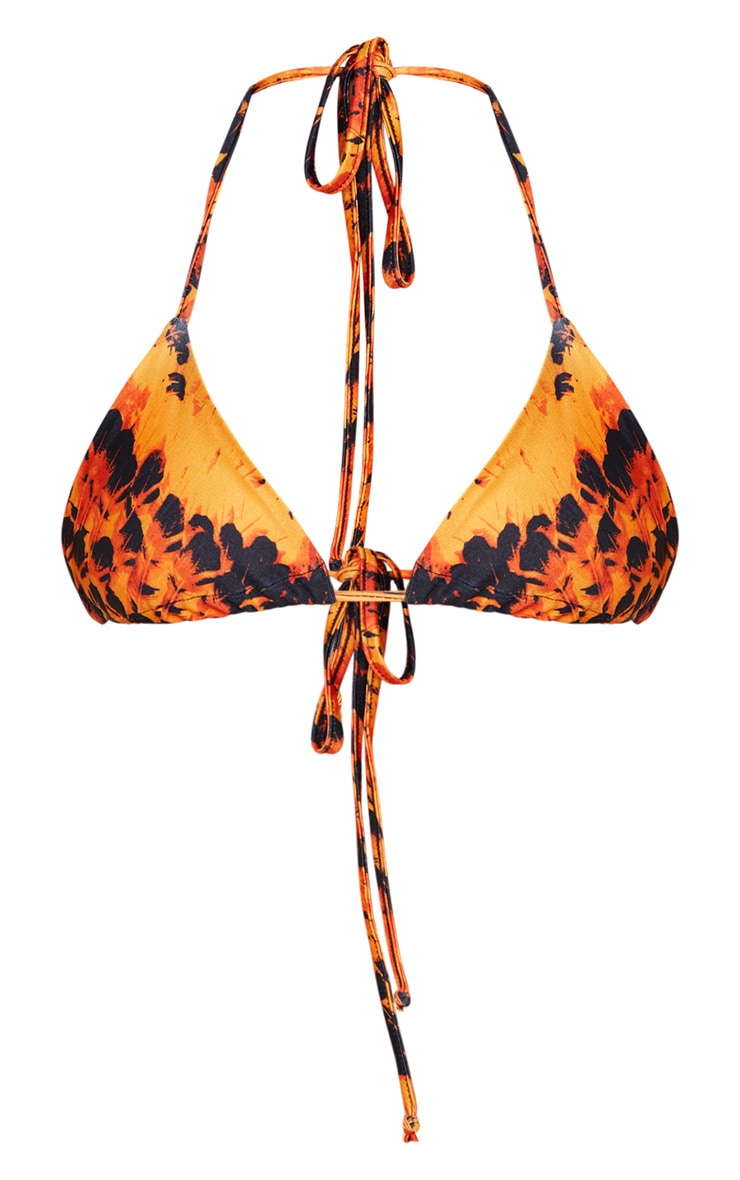 Orange Feather Upside Down Triangle Bikini Top PrettyLittleThing IE