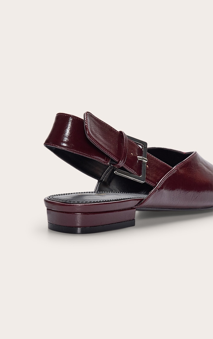 Burgundy Crinkle PU Buckle Point Toe Sling Back Mules image 4