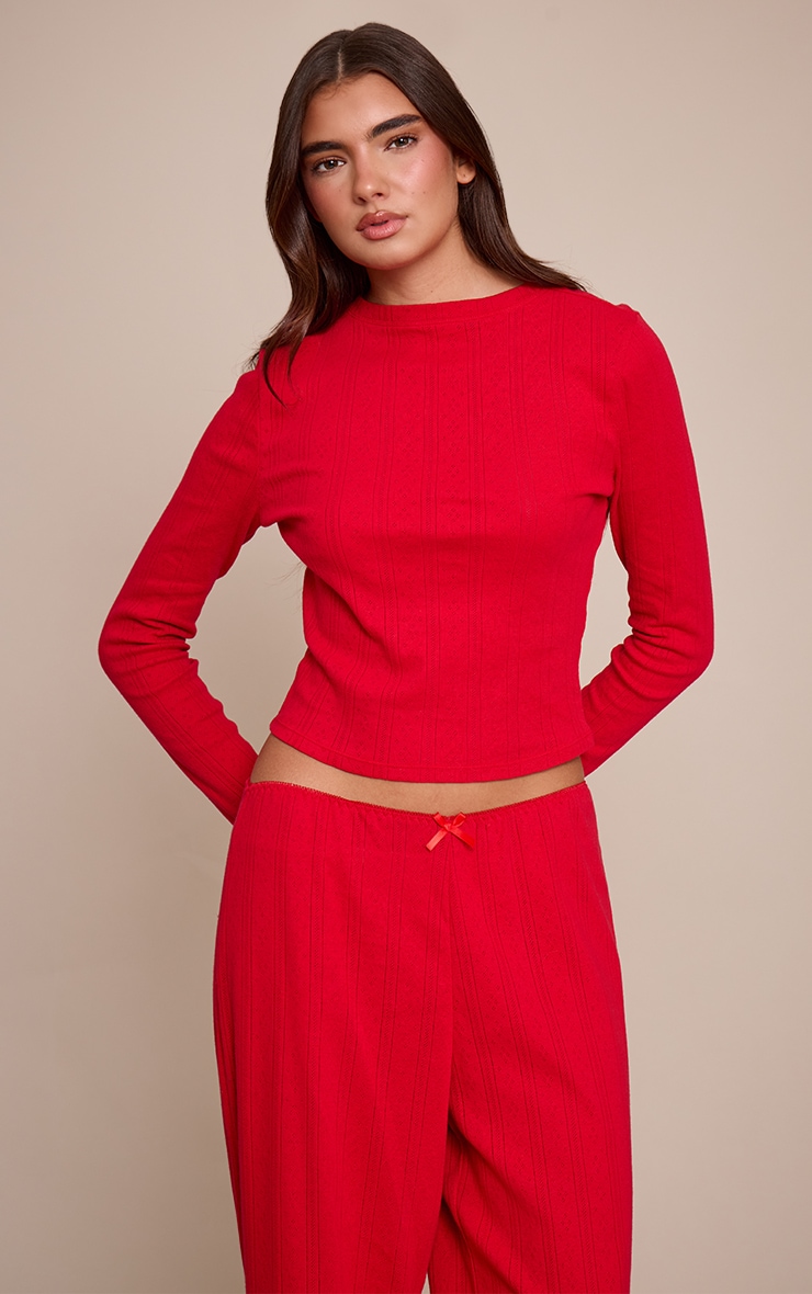 Red Pointelle Long Sleeve Pyjama Top image 1