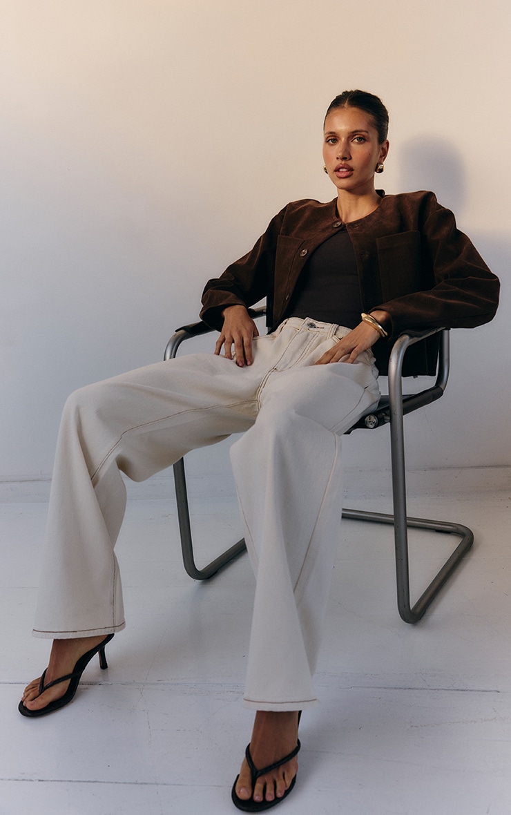 Ecru Low Rise Wide Leg Jeans image 1