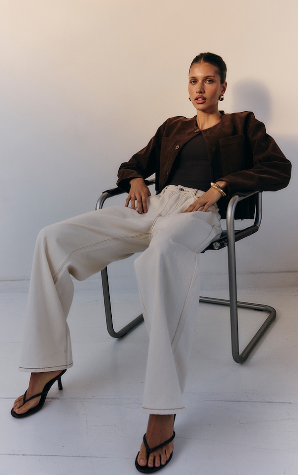 Jean large écru à taille basse