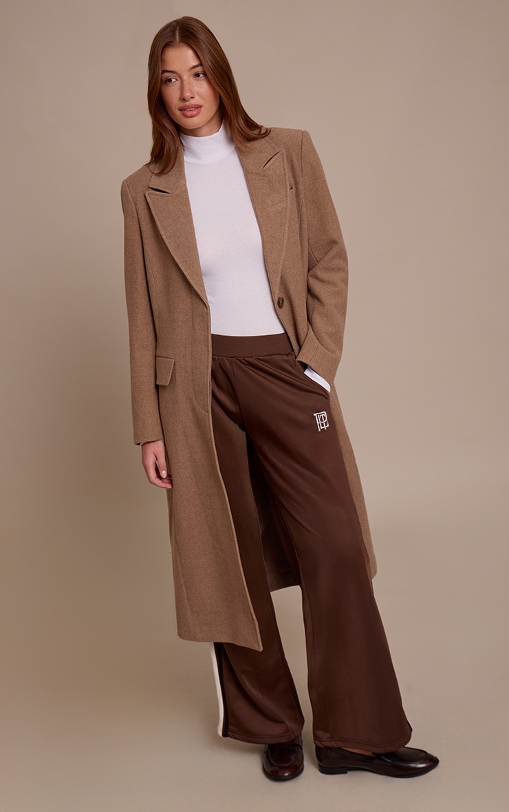 Taupe Single Breasted Seam Detail Wool Look Maxi Coat image 1