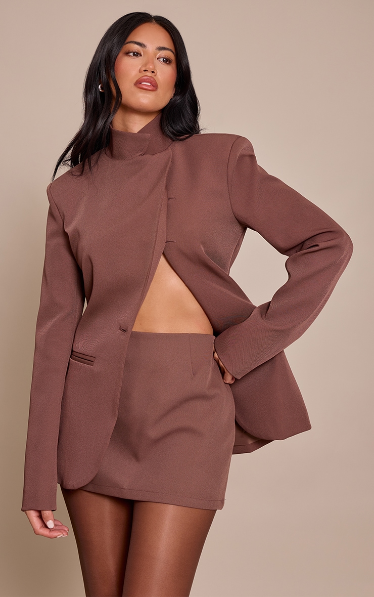 Chocolate Tailored Woven Mid Rise Mini Skirt  image 2