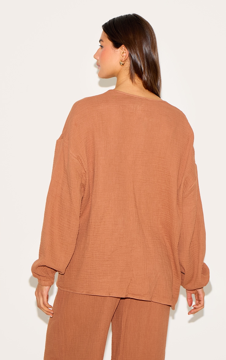 Chesnut Cheesecloth Textured Tie Front Shirt image 2