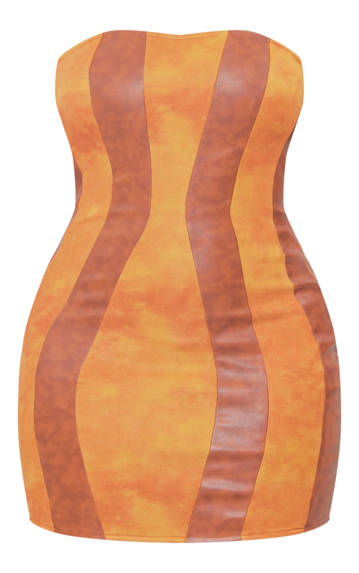 Shape Tan Faux Leather Faux Suede Panel Bandeau Bodycon Dress image 5