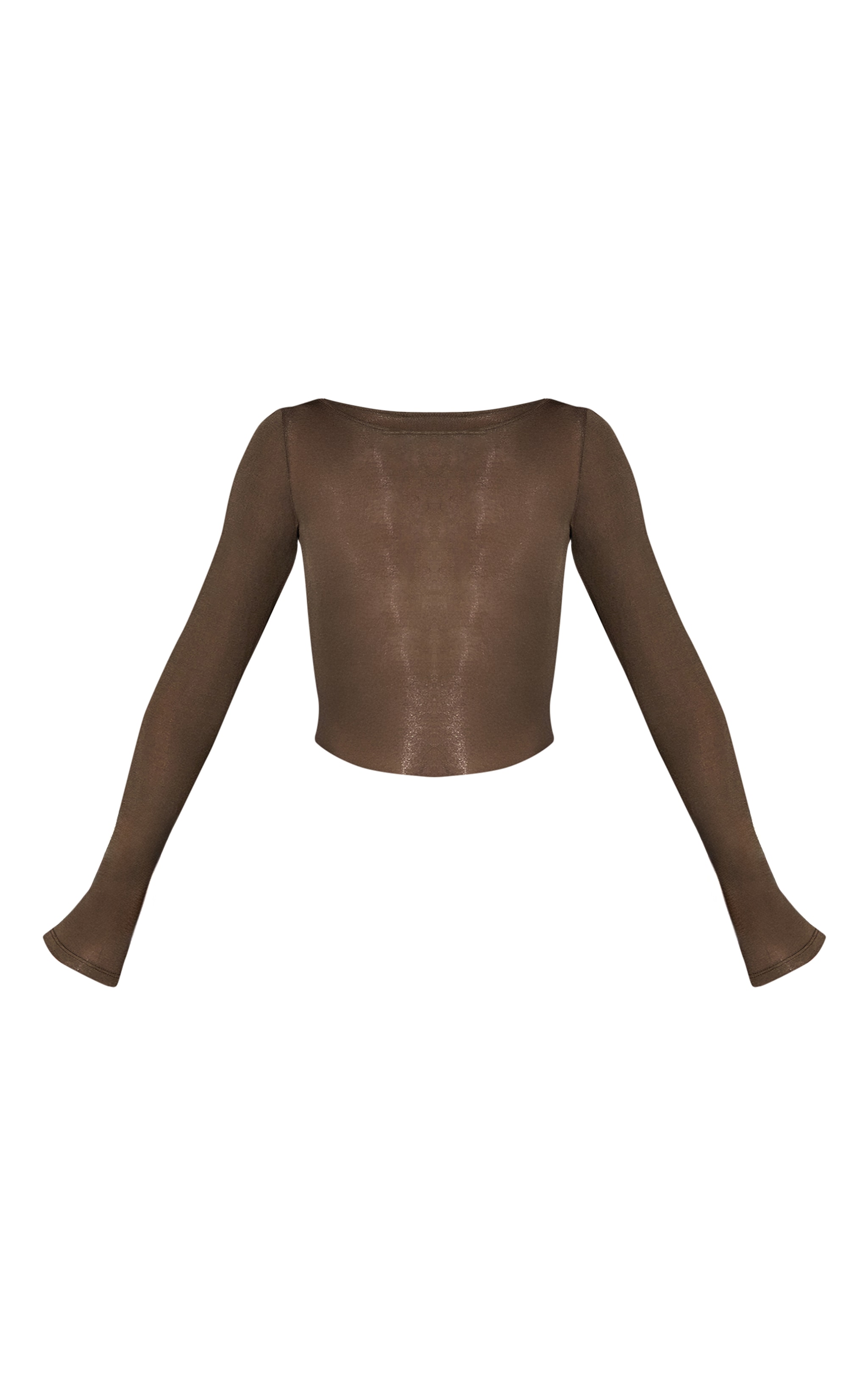 Khaki Sheer Soft Touch Crew Neck Long Sleeve Top image 5