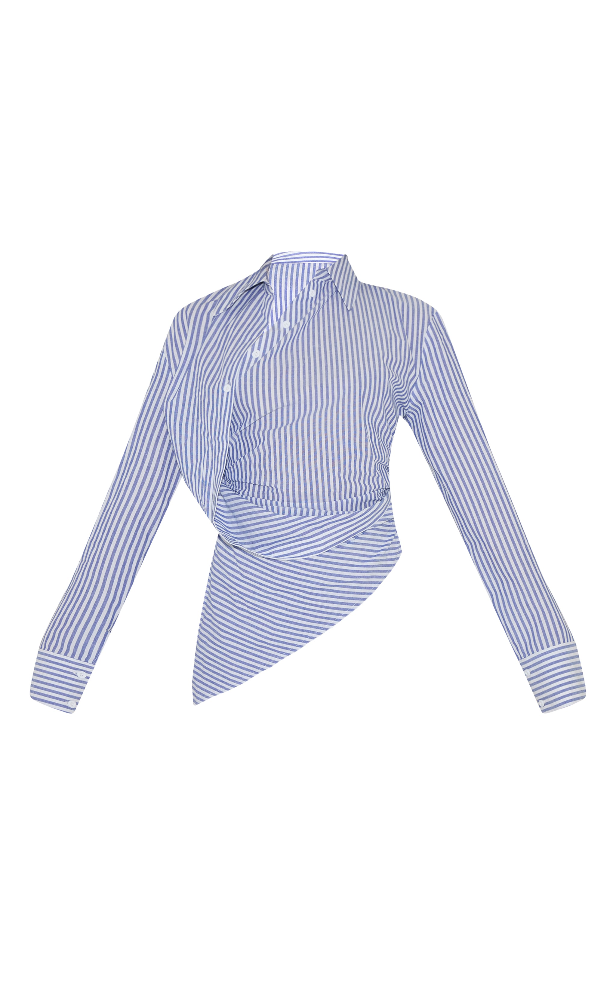 Blue Woven Stripe Asymmetric Shirt image 5