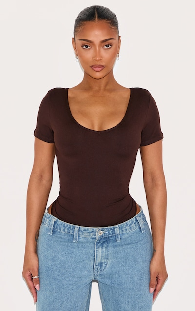 Shape Chocolate Sculpted V Neck Short Sleeve Bodysuit