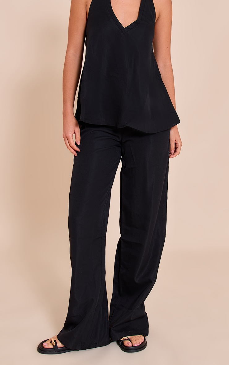 Black Tailored Wide Leg Drawstring Pants image 2