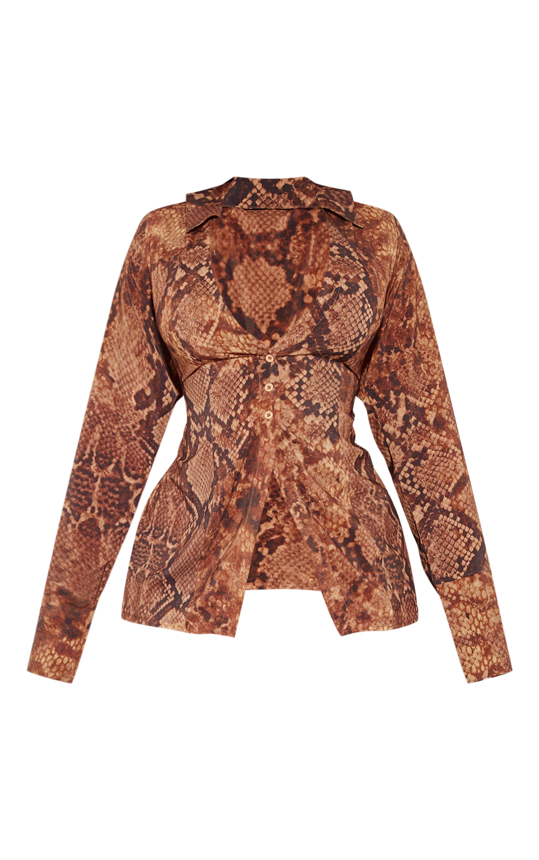Plus Chemise ajustée en mousseline de soie marron foncé imprimé serpent image 5