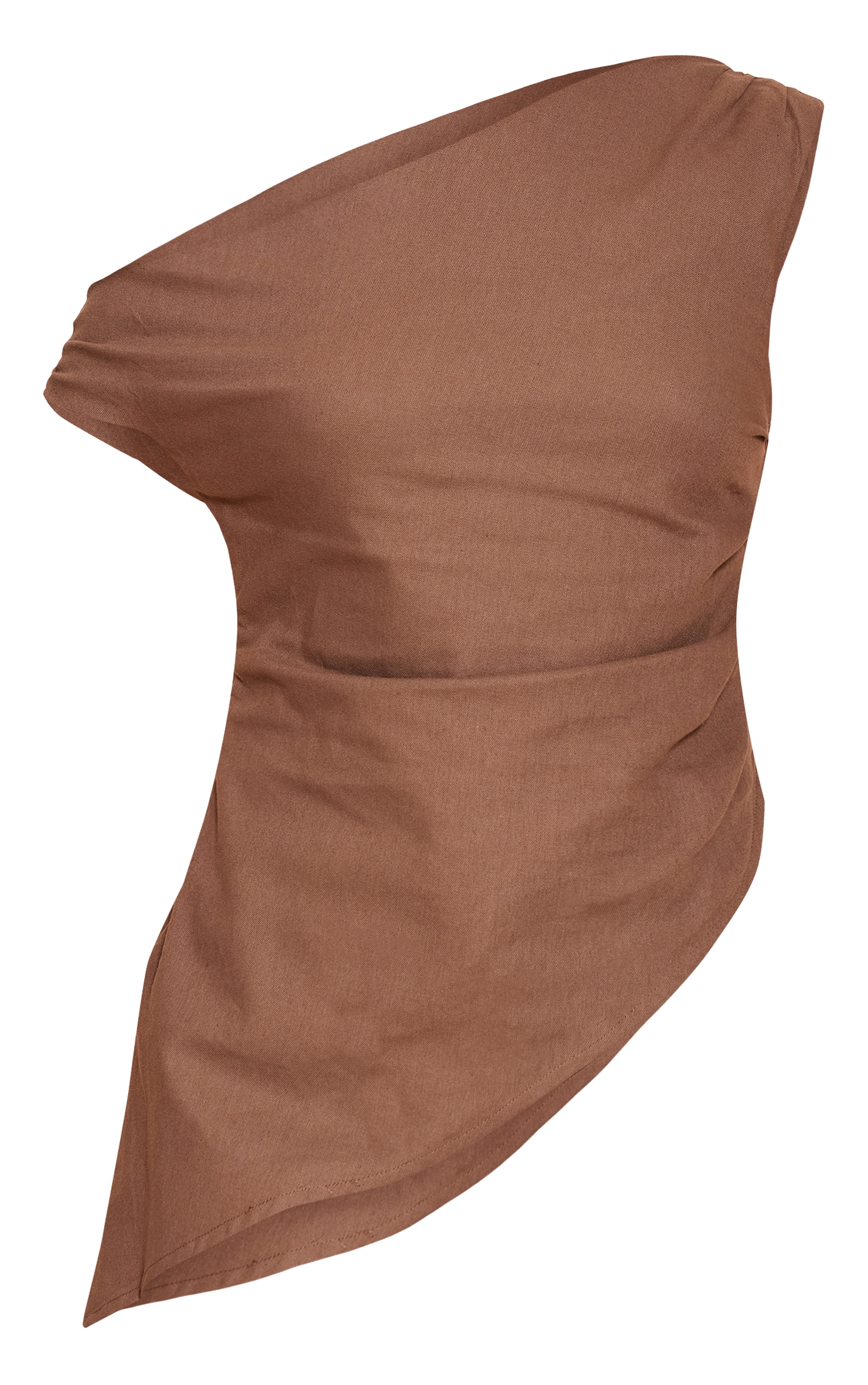 Chocolate Woven One Shoulder Asymmetric Long Top image 5