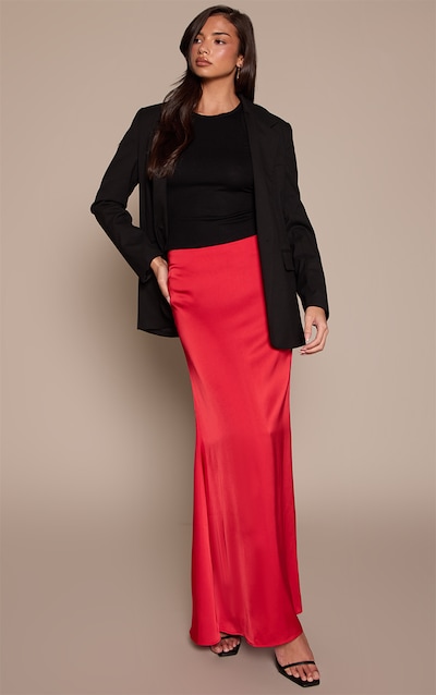 Red Satin Floaty Maxi Skirt