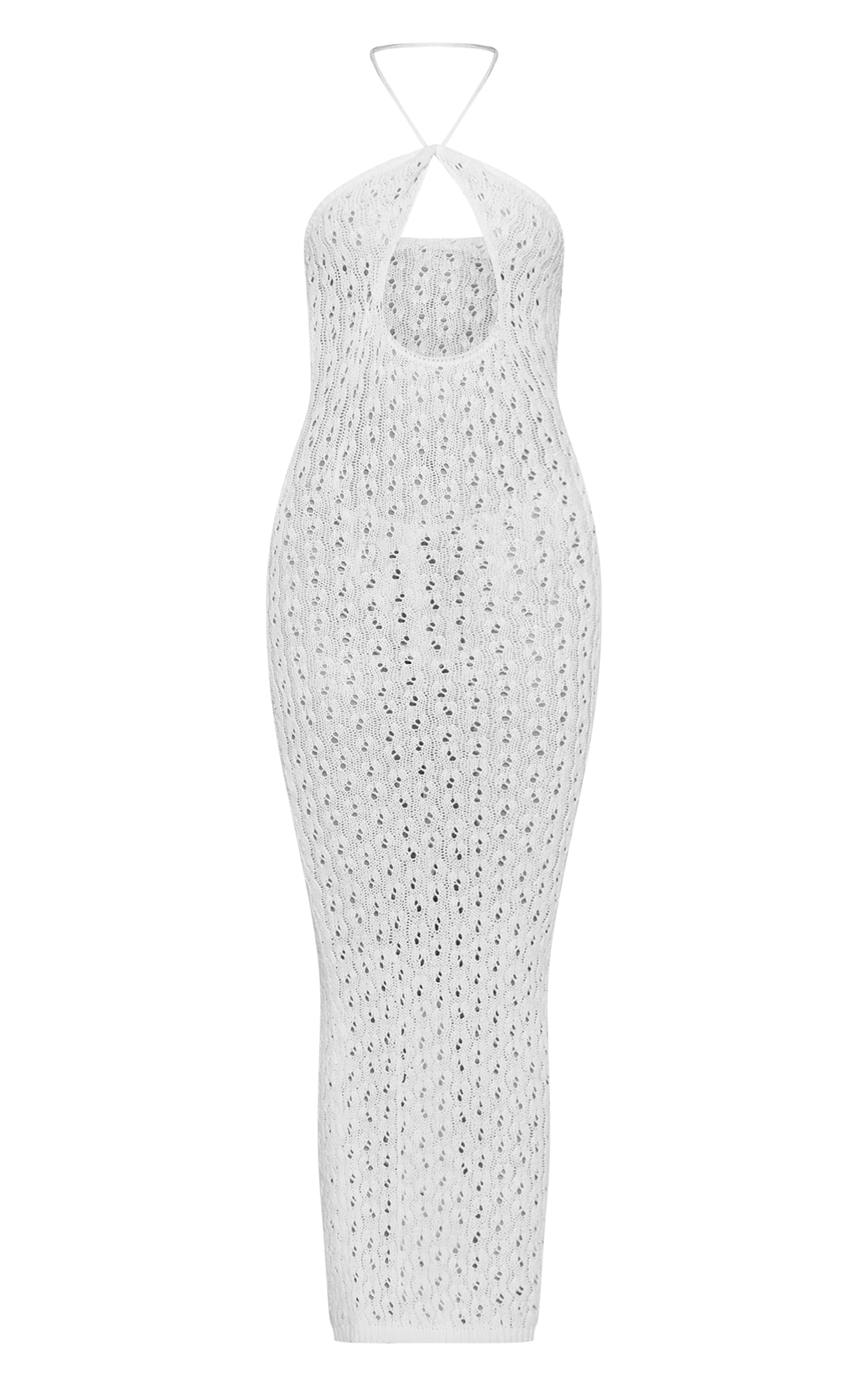 Robe longue en maille pointelle blanche découpée devant à dos nu image 5