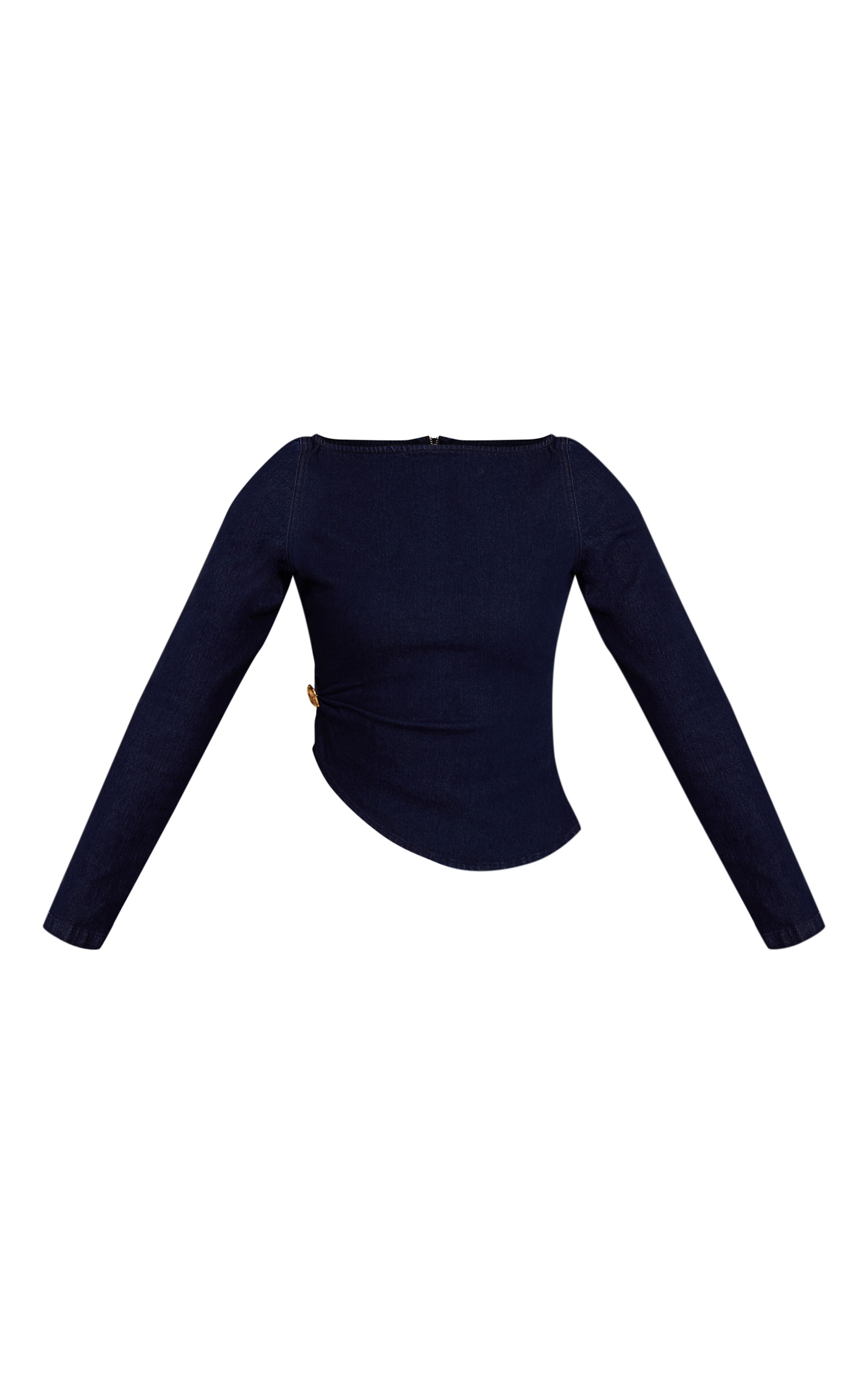 Indigo Boatneck Gold Trim Stretch Denim Top image 5