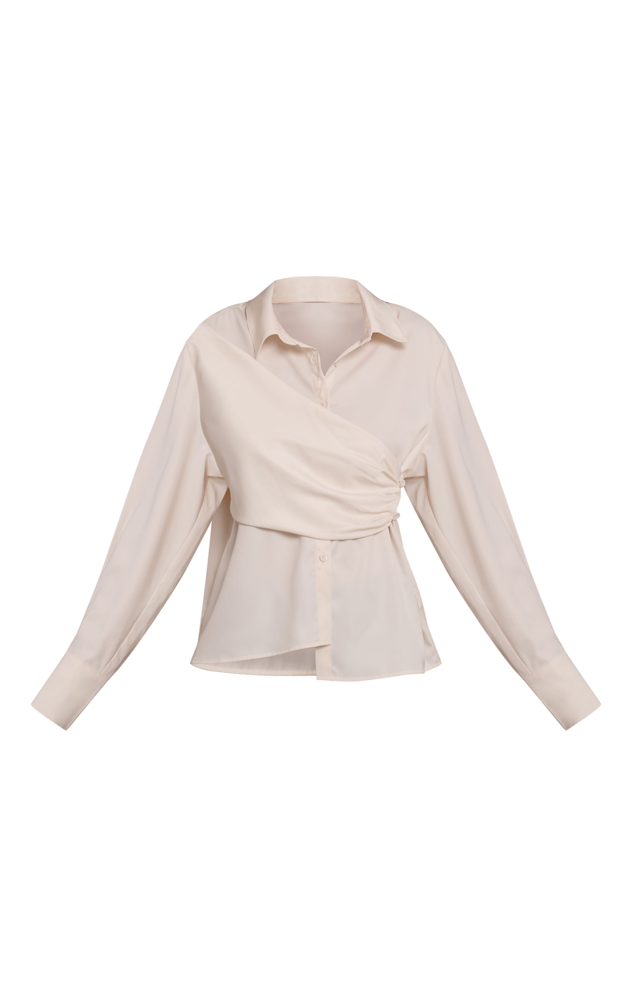 Chemise cache-coeur satinée crème à manches longues image 5