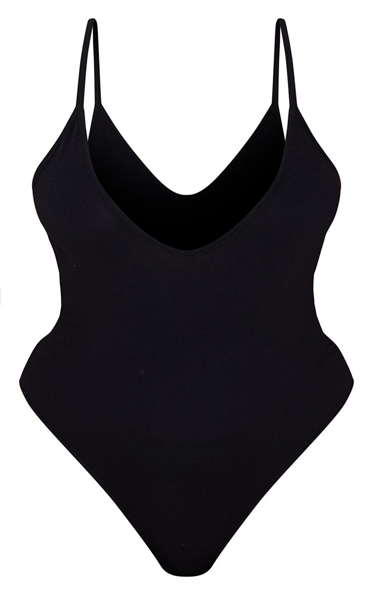 Plus Black Cotton Blend Strappy Plunge Bodysuit image 5