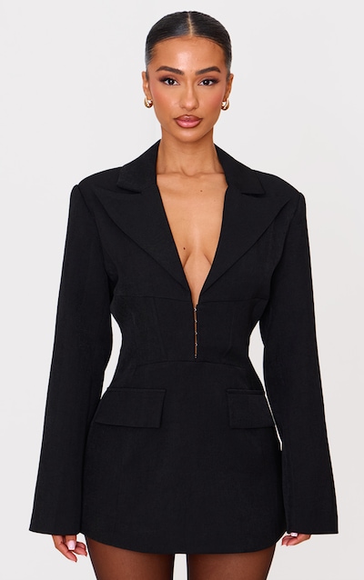 Petite Black Hook And Eye Fitted Blazer Dress