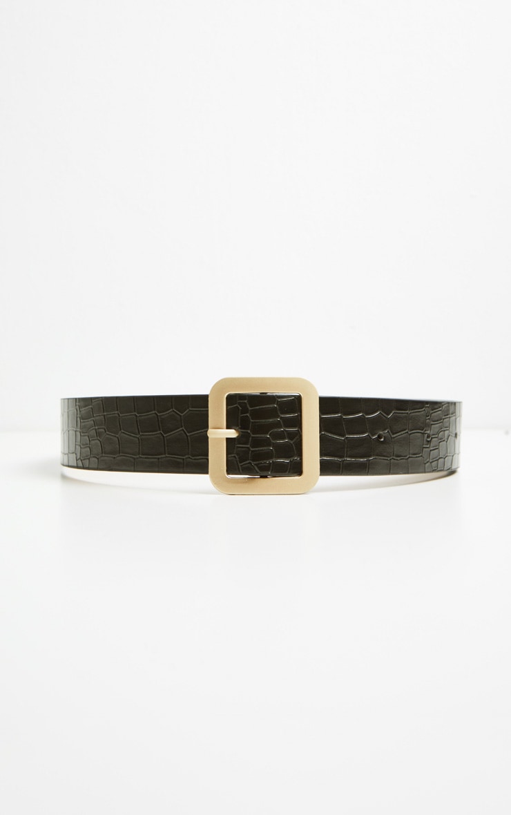 PRETTYLITTLETHING Logo Buckle Black Croc Belt image 3