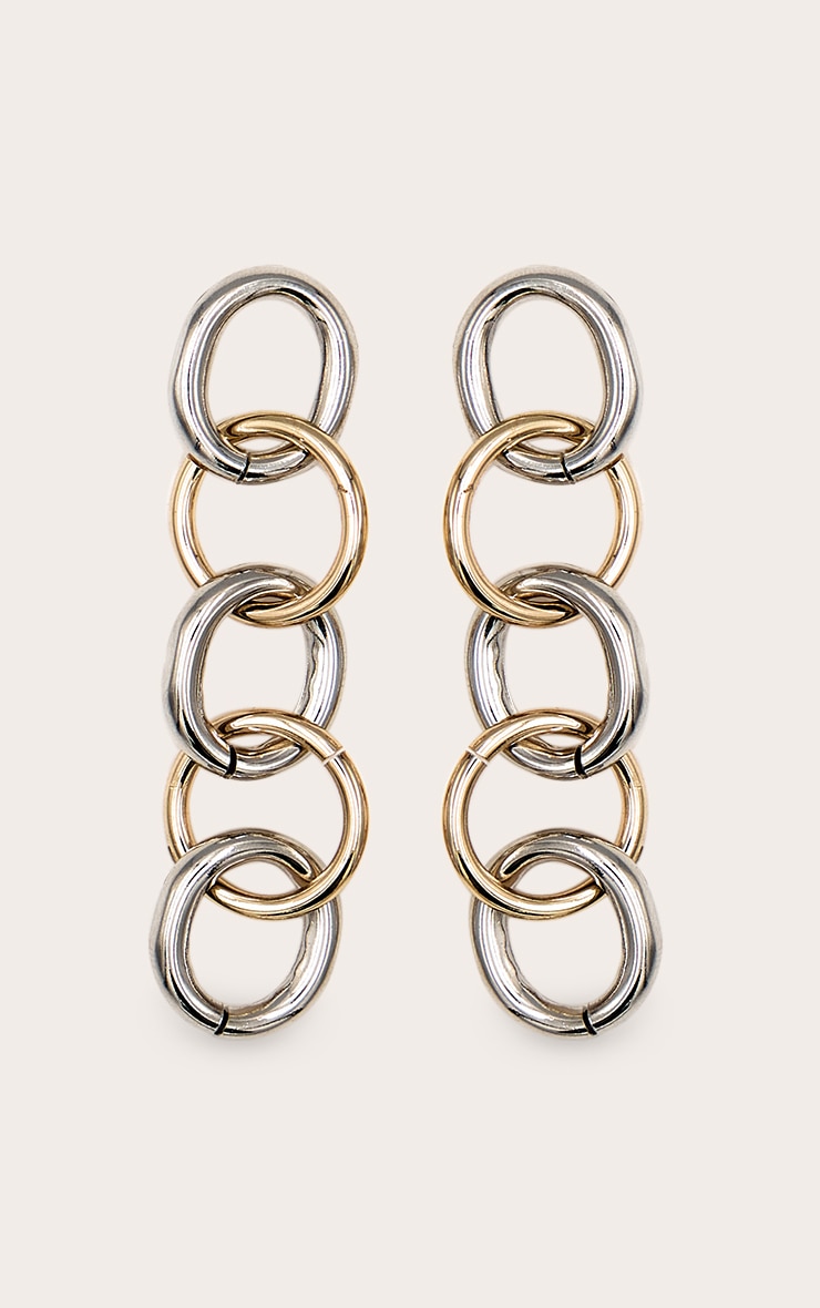 Boucles d'oreilles tombantes dorées contrastées en anneaux image 3