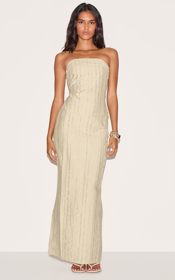 Sage Khaki Textured Frayed Mid Rise Maxi Skirt image 1