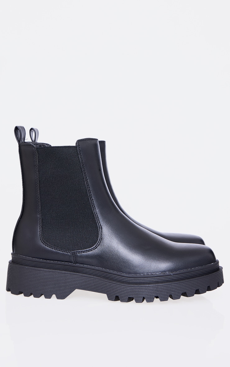 Black Pu Round Toe Chelsea Ankle Boots Footwear PrettyLittleThing IRE
