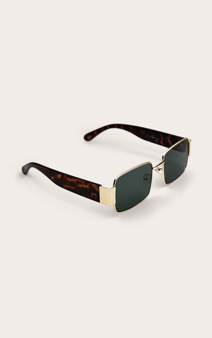 Gold Chunky Rectangle Frame Sunglasses image 3