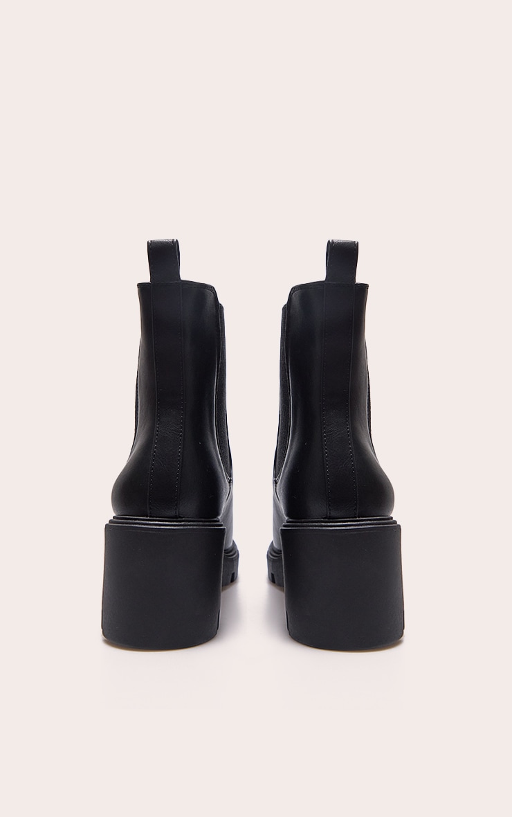 Black Wide Fit PU Chunky Chelsea Ankle Boots image 3