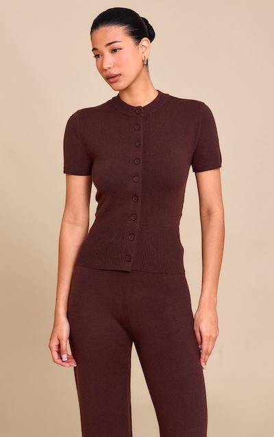 Chocolate Knit Button Through Top