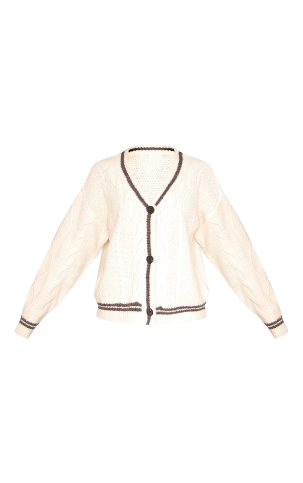 Cream V Neck Long Sleeve Cable Knit Cardigan Knitwear Prettylittlething Cream V Neck Long Sleeve Cable Knit Cardigan Knitwear Prettylittlething