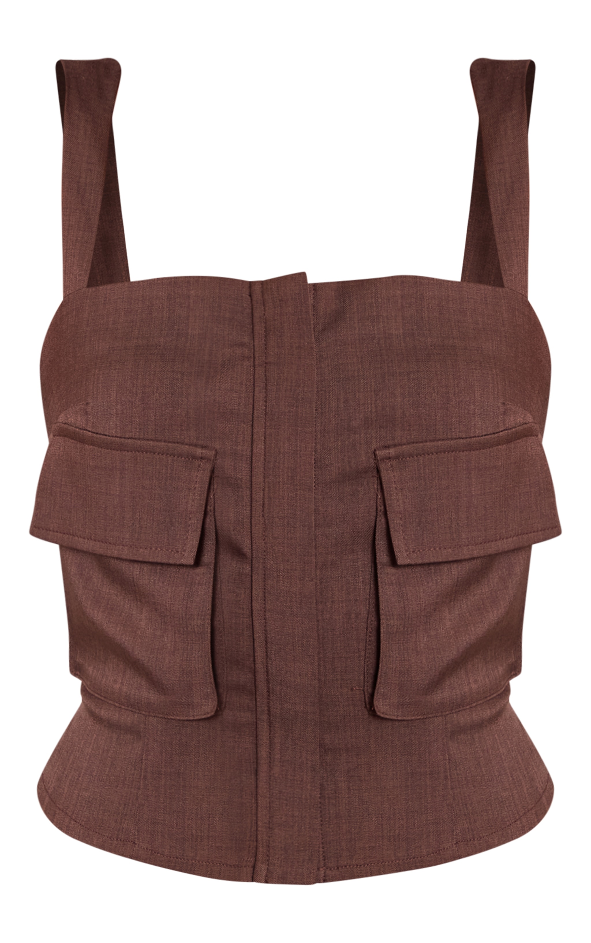 Corset tissé chocolat à zip devant et poches image 5
