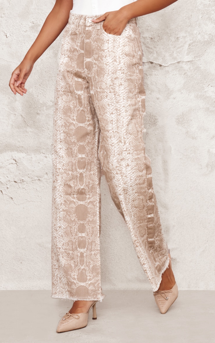 Light Brown Snake Print Wide Leg Jeans image 2
