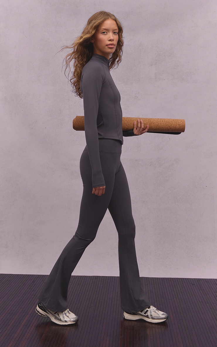 Charcoal Sculpt Seam Detail Zip Up Gym Jacket image 3