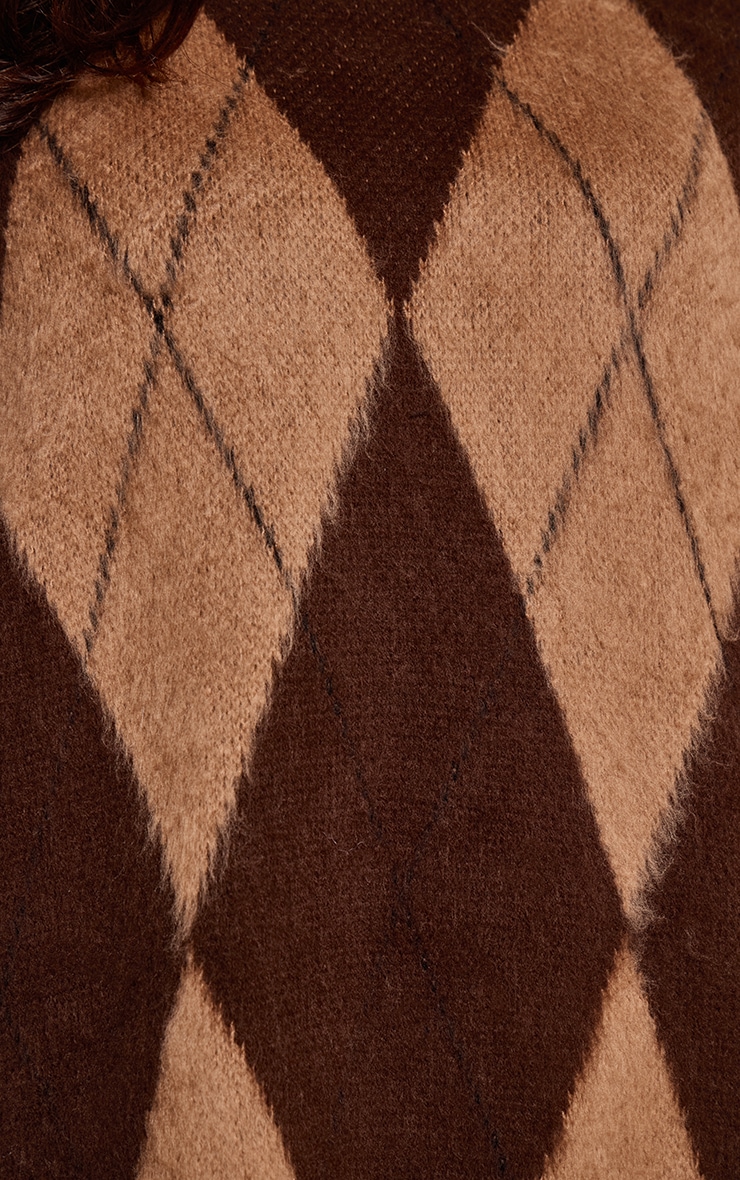 Plus Chocolate Argyle Brushed Knitted Mini Sweater Dress image 4