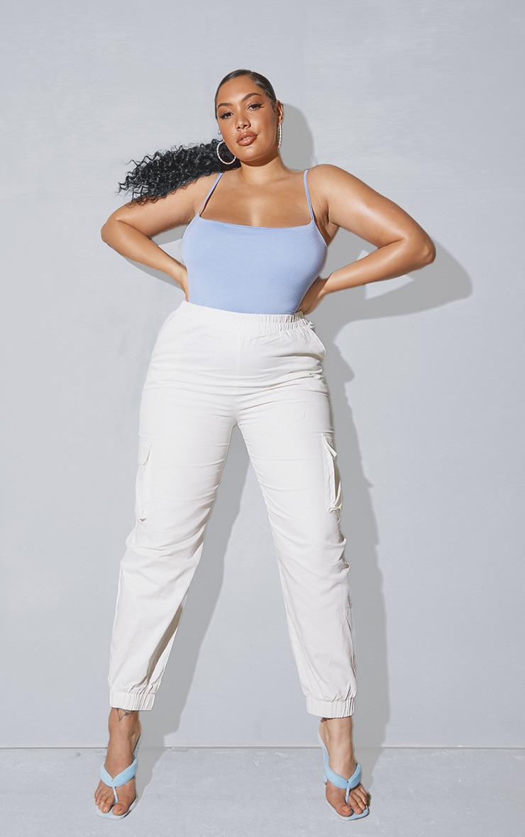 Plus White Cargo Detail Trousers