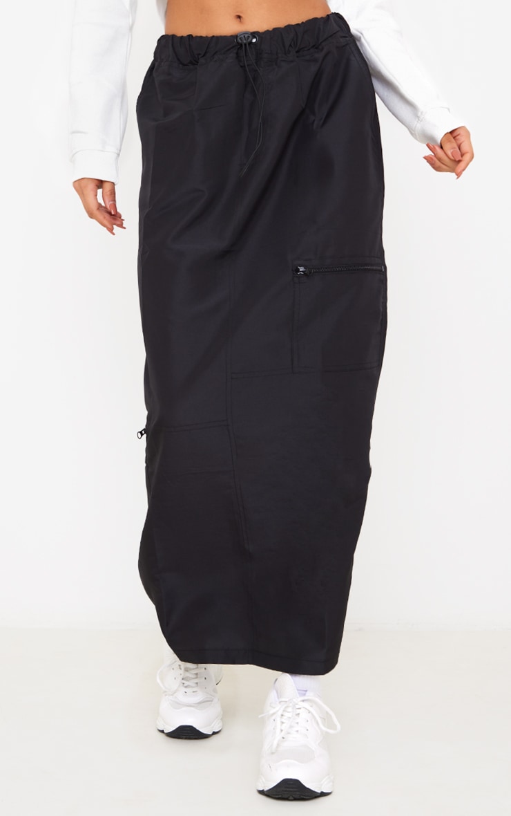 Black Toggle Waist Zip Detail Maxi Skirt image 2