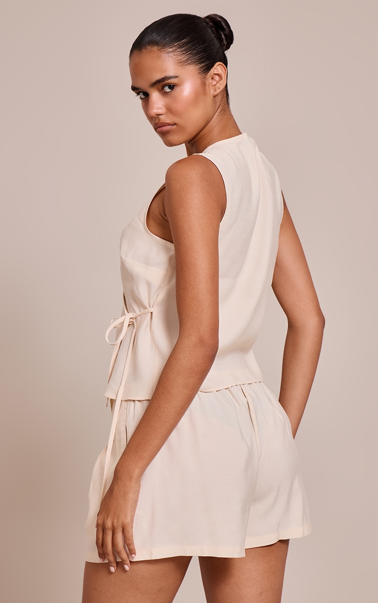  Cream Woven Side Tie Plunge Top image 2