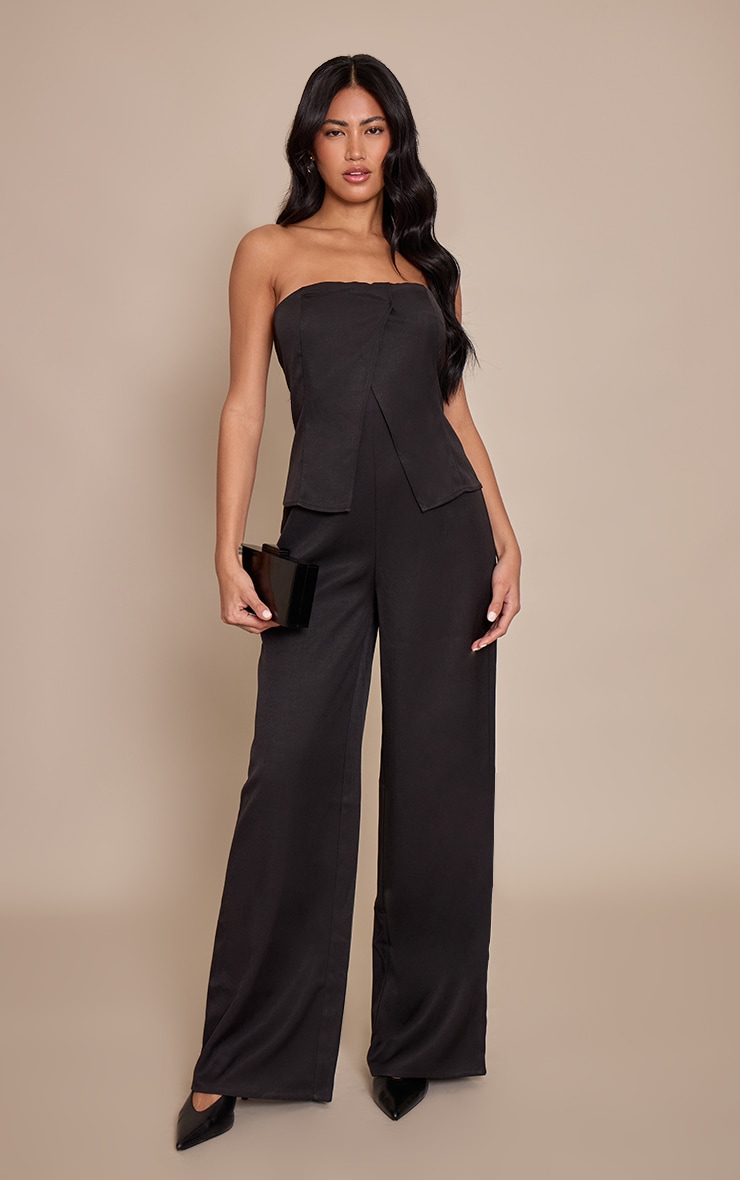 Black Bandeau Tailored Straight Leg Jumpsuit image 1